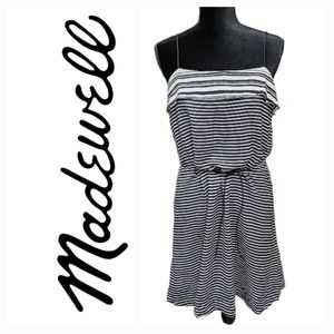Madewell Black/White Silk Striped Drawstring Tie at Waist dress 6